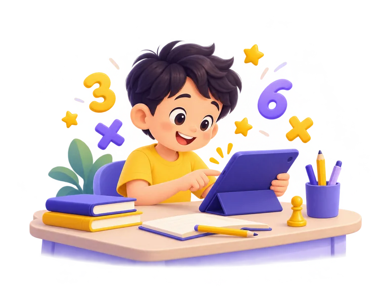 A boy practising maths on a tablet